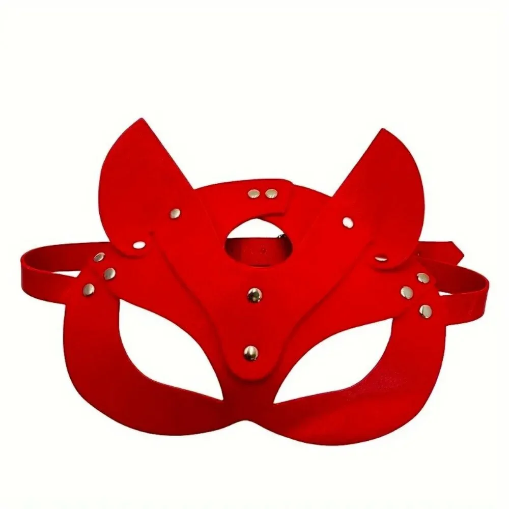 Face Mask Red Leather Naughty Animal Fetish Cat Masquerade Red Cosplay Roleplay